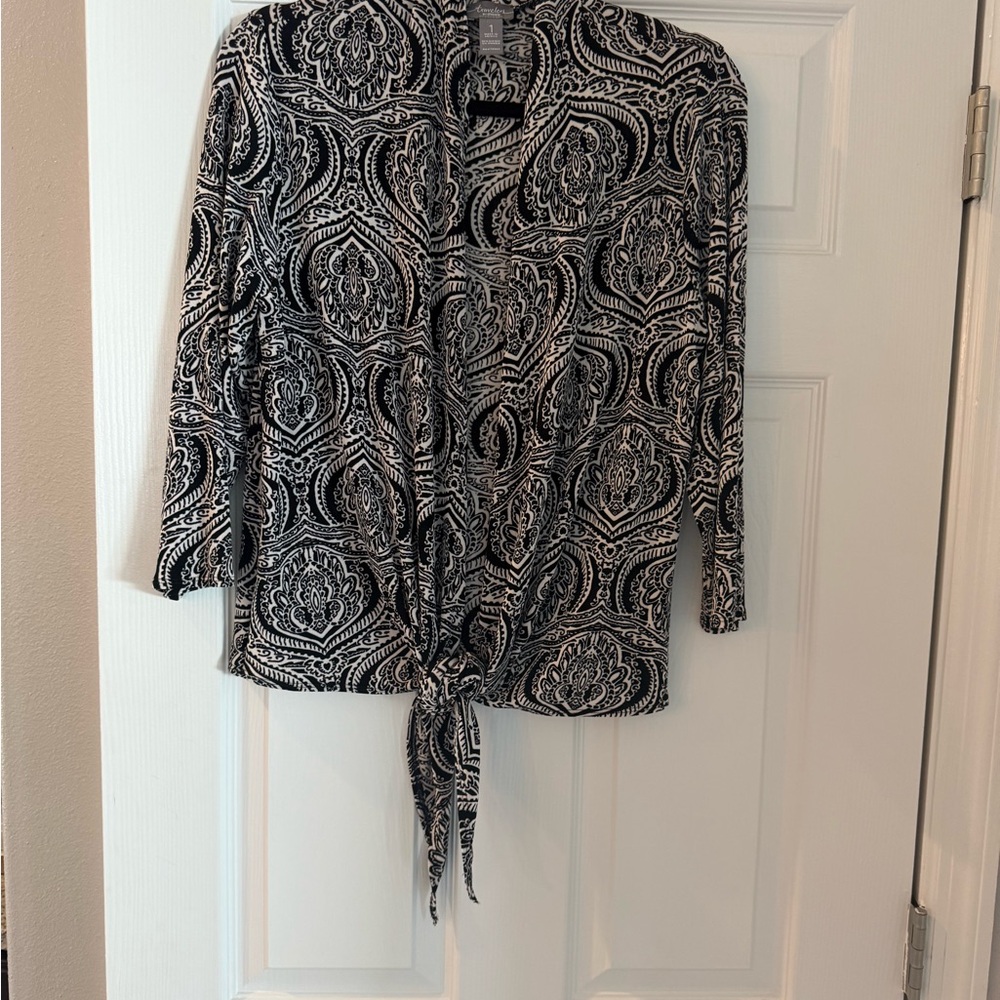 Chico's Travelers Black and White Button Down Cardigan